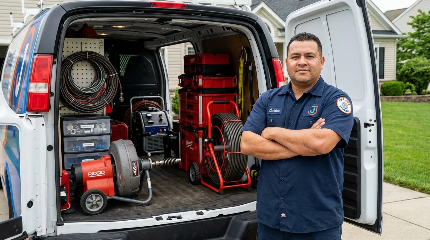 Professional drain cleaning equipment and Johns Plumbing LLC plumber in Curwensville