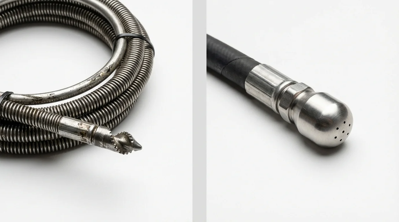 Drain snake cable and hydro jetting nozzle used for drain cleaning in Curwensville, PA