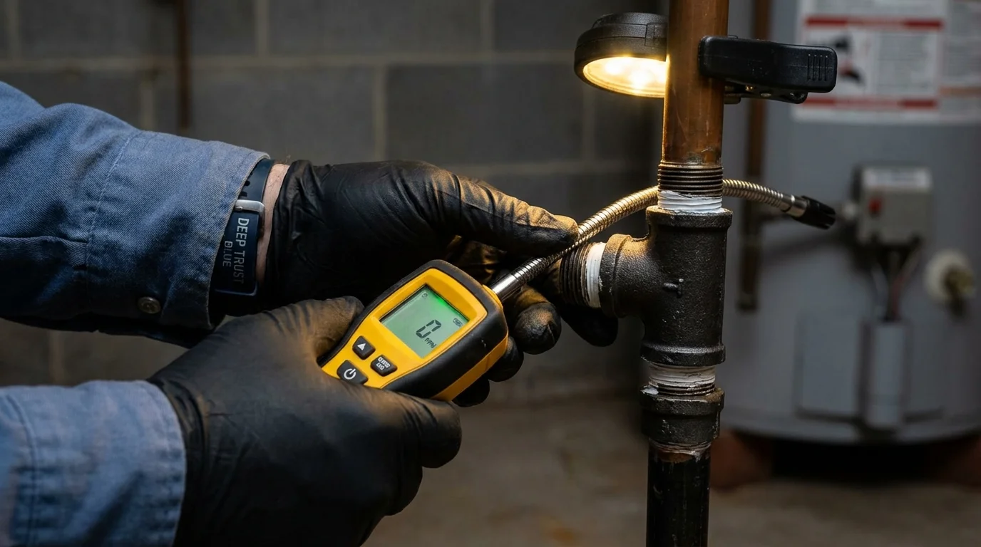 Gas leak detection with electronic sniffer by Johns Plumbing LLC in Curwensville