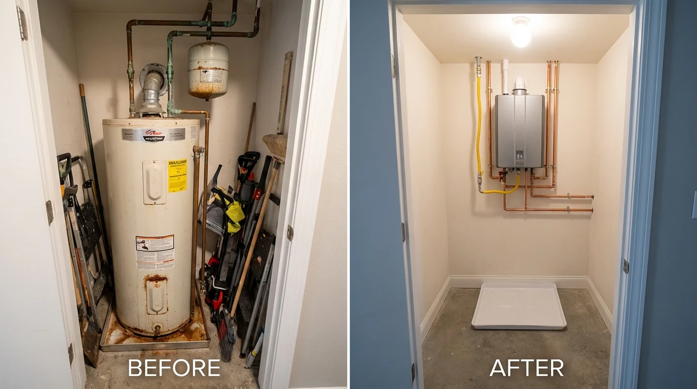 Tank water heater versus wall-mounted tankless unit comparison for Curwensville, PA homeowners