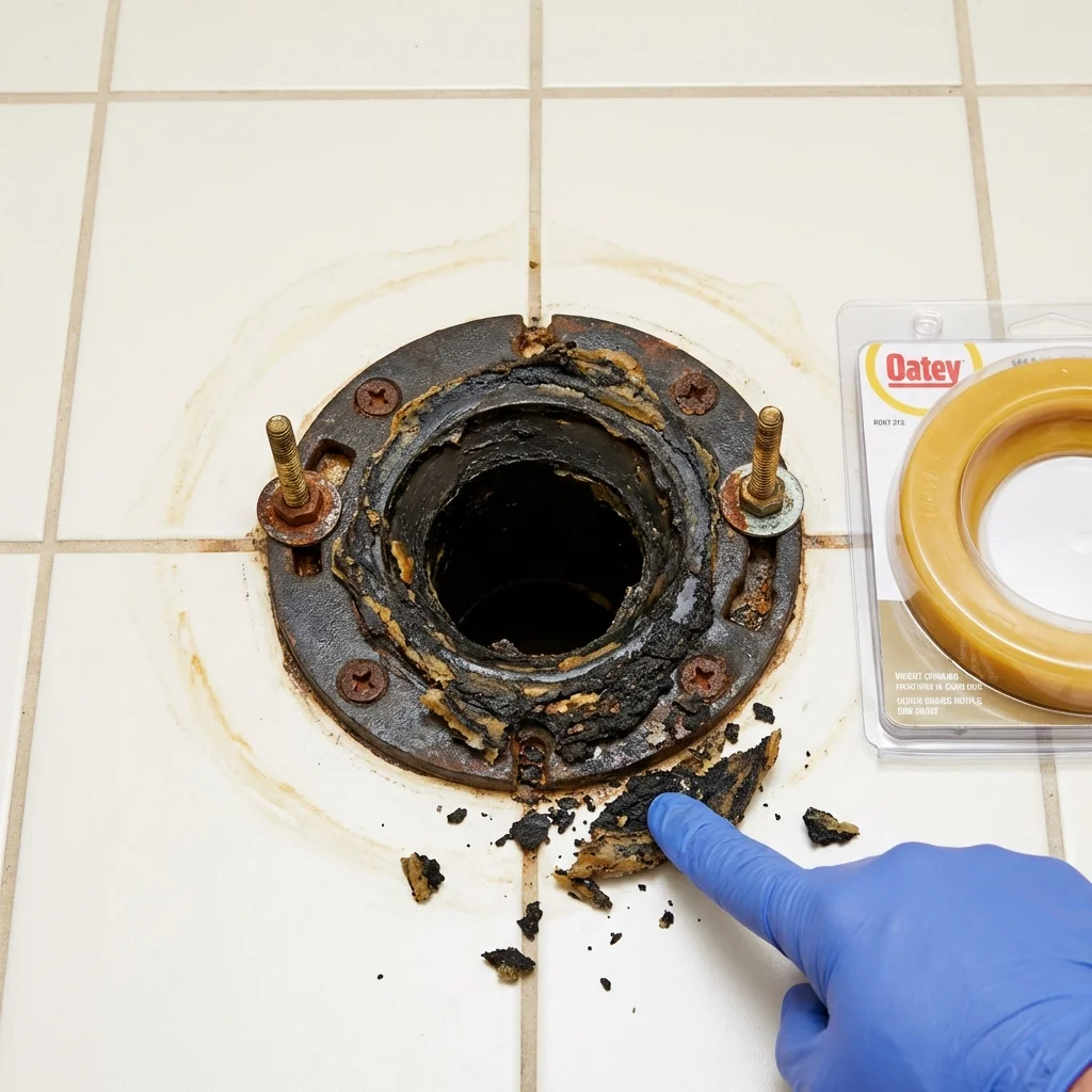 Failed wax ring showing water seepage at the base of a toilet in a Curwensville, PA home