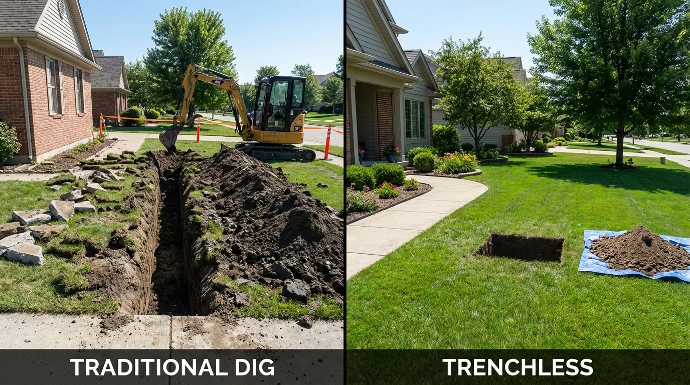 Trenchless sewer repair with minimal yard damage versus traditional excavation in Curwensville, PA